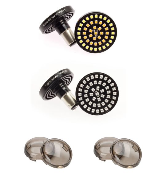 Torch 2" LED Turn Signal Complete Kit, Front White Halo Switchback, Rear Turn Red