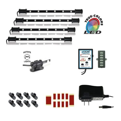 E Series - Wired Controller RGB True LED Multicolor Home TV Accent Lighting Kit, Under Cabinet Counter Light, 360 Degrees Rotatable, 4 x 9" Bars, ETL Listed