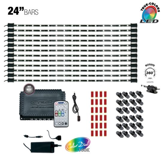 W1 Series - Hi Def Commercial Grade LED Multicolor RGB Lighting Kit, 12 Ports, 12 Bars x 24 Inch