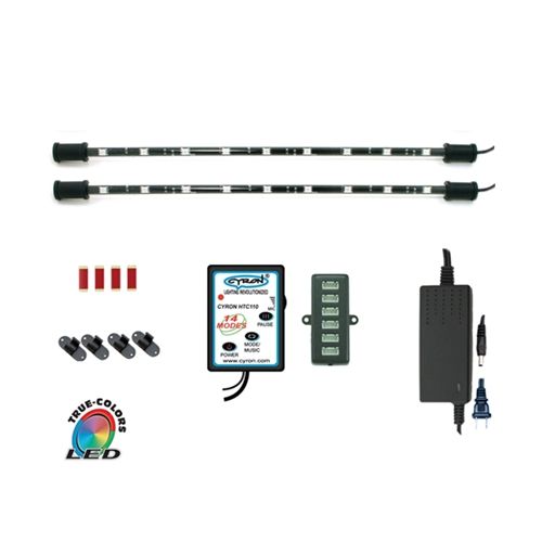 E Series - Wired Controller RGB True LED Multicolor Home TV Accent Lighting Kit, Under Cabinet Counter Light, 360 Degrees Rotatable, 2 x 15" Bars, ETL Listed