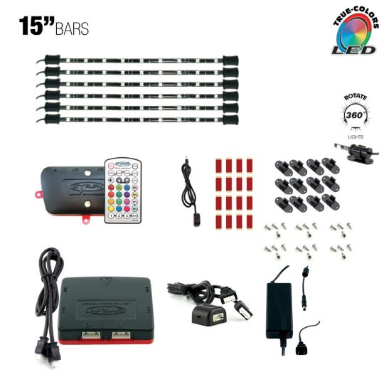 W3 Series - 6x15" IR Remote LED Multicolor RGB Accent Lighting Kit, Music Mode, ETL