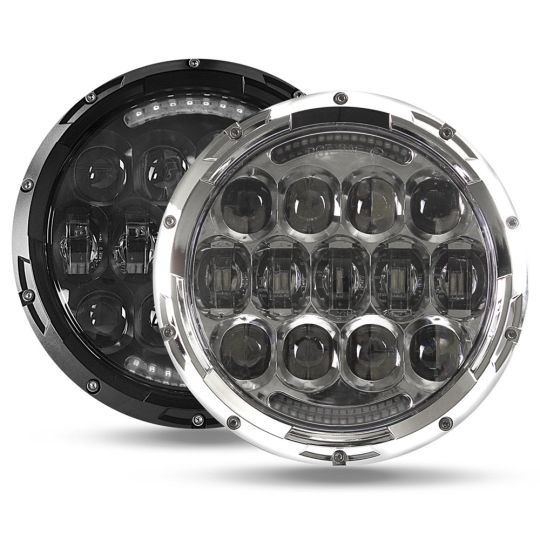 7" Urban Motorcycle Headlight + DRL, Integrated LED 105W  Wide Angle Beam, Black or Chrome 