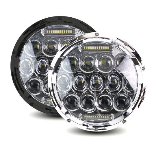 7" Beast, Motorcycle Headlight + DRL, Phillips Integrated LED, 75W,  Long Throw Beam, Chrome