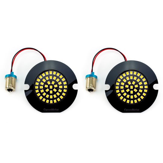 AC11 LED 1156 Turn Signal / Brake Light Bulbs for Harley Davidson, 3” Flat Style Pancake Housings, Pair, Red or Amber