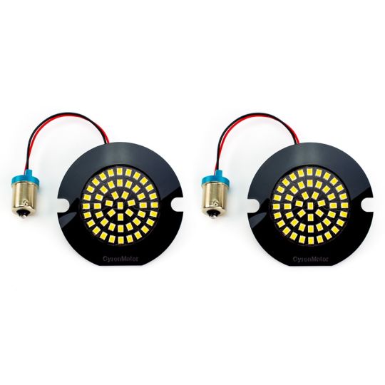 AC11 LED 1157 Turn Signal / Brake Light Bulbs for Harley Davidson, 3” Flat Style Pancake Housings, Pair, Red or Amber