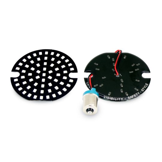 AC11F 63LED 1156 Turn Signal / Brake Light Bulbs for Harley Davidson, 3” Flat Style Pancake Housings, Pair, Red or Amber 