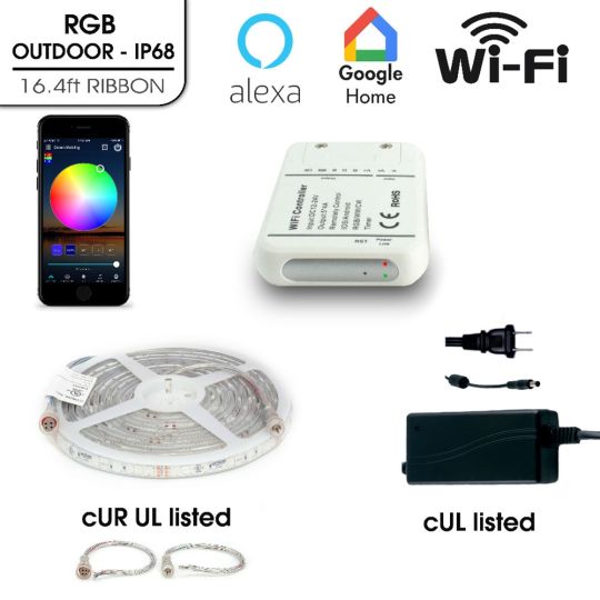 Ribbon LED Light Multicolor RGB Kit Wifi, Outdoor IP68 16.4ft, Alexa & Google Voice Compatible