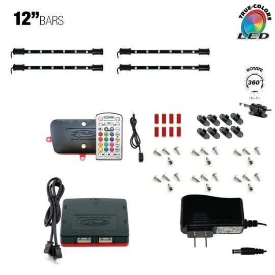 W3 Series - 4x12" IR Remote LED Multicolor RGB Accent Lighting Kit, Music Mode, ETL