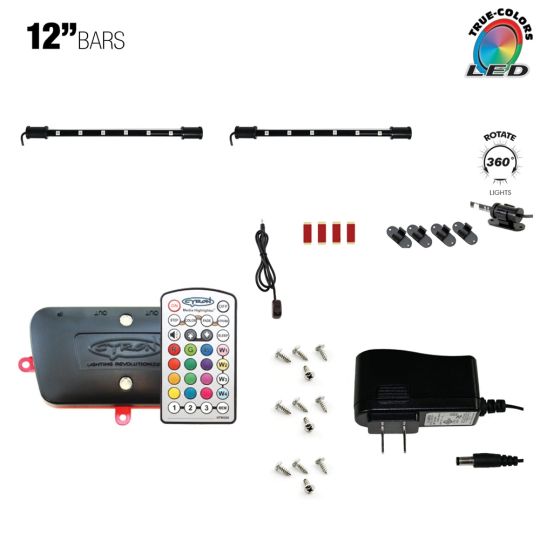 W3 Series - 2x12" IR Remote LED Multicolor RGB Accent Lighting Kit, Music Mode, ETL