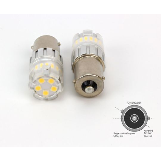 Lightbulb LED Automotive Bayonet, Pair, Single Contact Offset Pin 7507 BAU15S PY21W 12VDC 7W