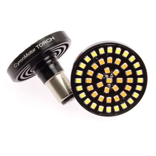 Torch 1157 LED Turn Signal Stop Switchback Light Insert Bulb for 2" Housings, Canbus, Pair,  White Halo Ring + Amber